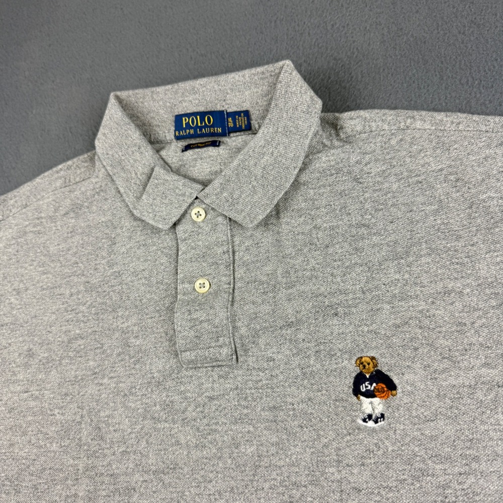 Polo Ralph Lauren Shirt Mens XL Gray Bear Basketball USA Custom Fit Short Sleeve
